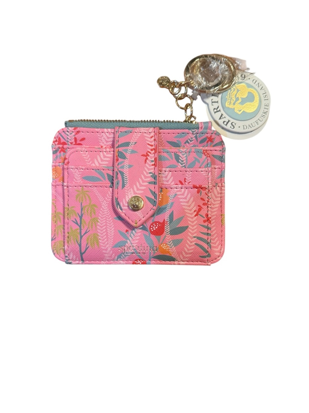 Spartina 449 Pink Floral Quilted Card Case Key Fob